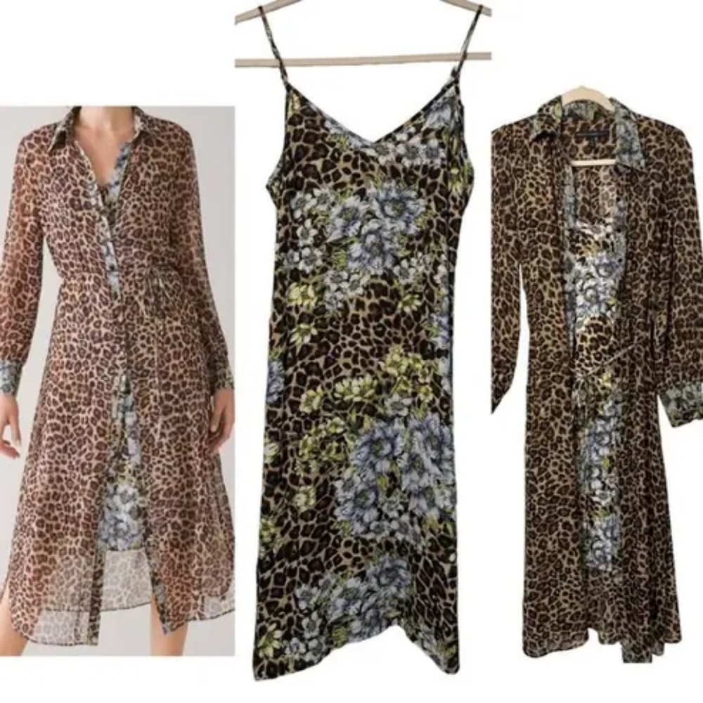 NWT White House Black Market WHBM Leopard-Print Midi 2 Piece Shirt Dress